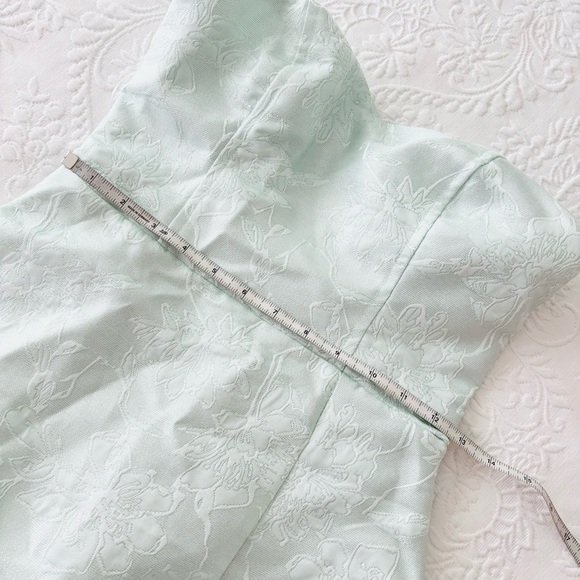 NWOT Lulus Beloved Belle Mint Green Jacquard Strapless Bow Midi Dress Small - Picture 8 of 9